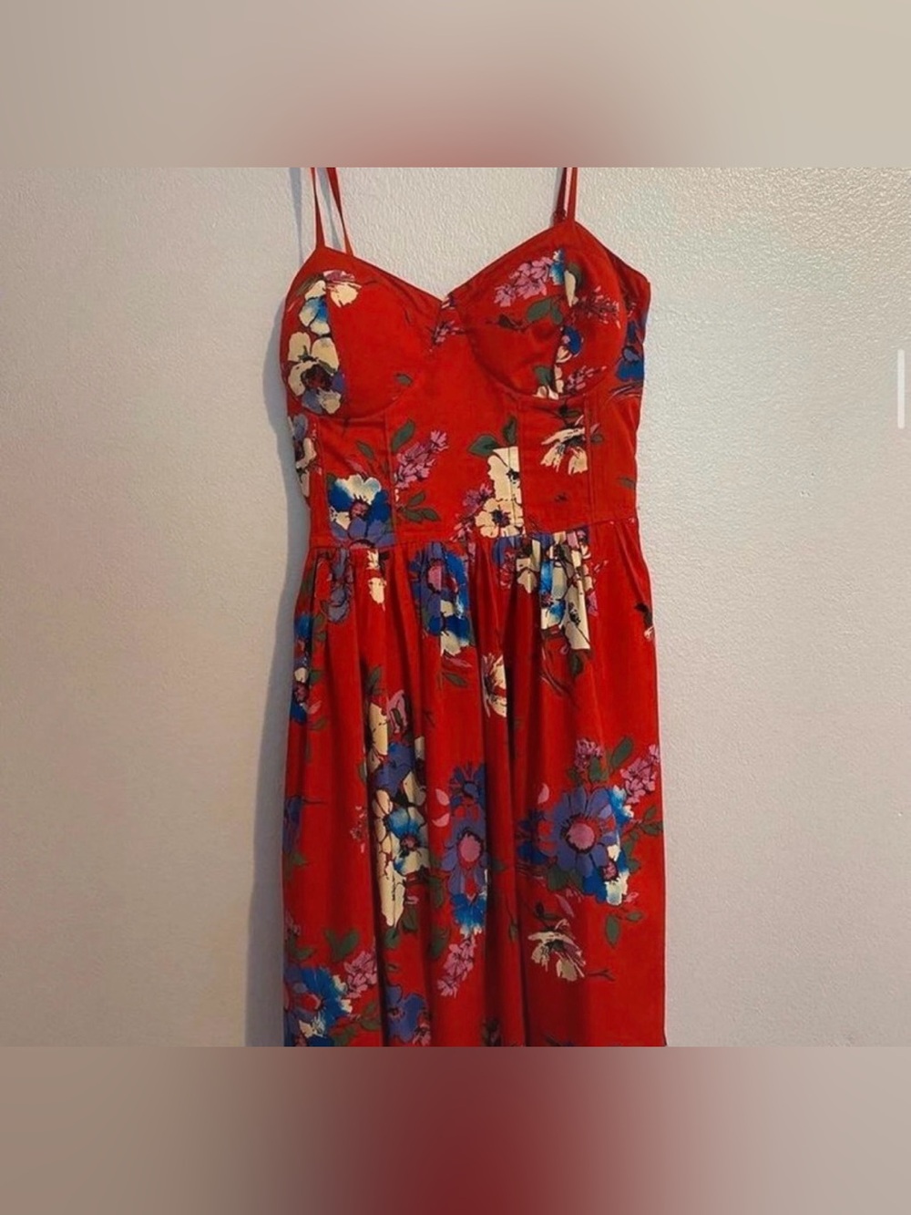 Red Floral Spaghetti Strap Dress